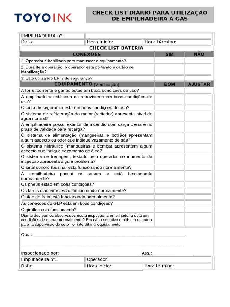 Check-List-De-Op-Empilhadeira GLP | PDF