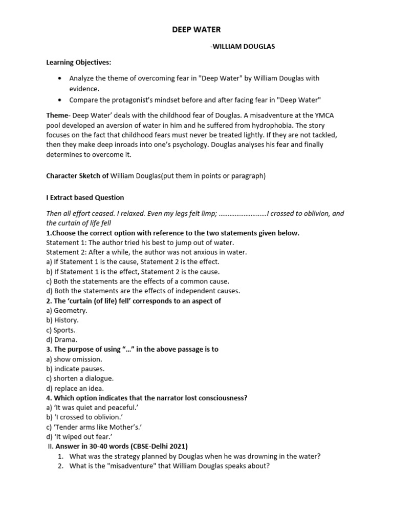 Deep Water Notebook Work Pdf