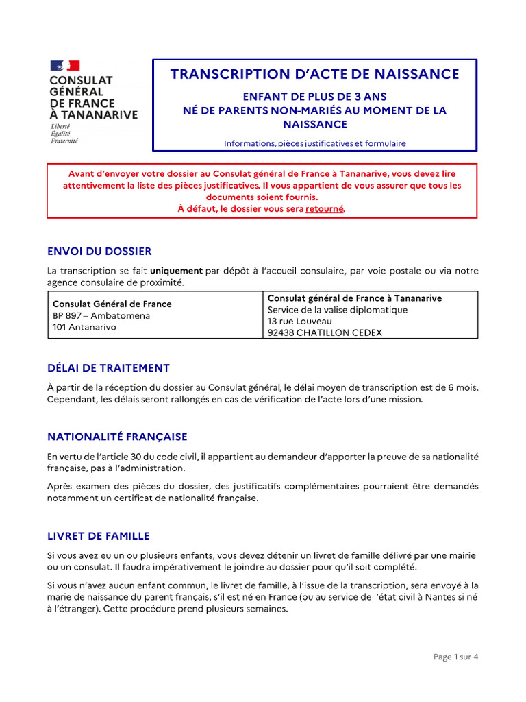 Transcription acte de naissance enfant | PDF | Certificat de naissance ...