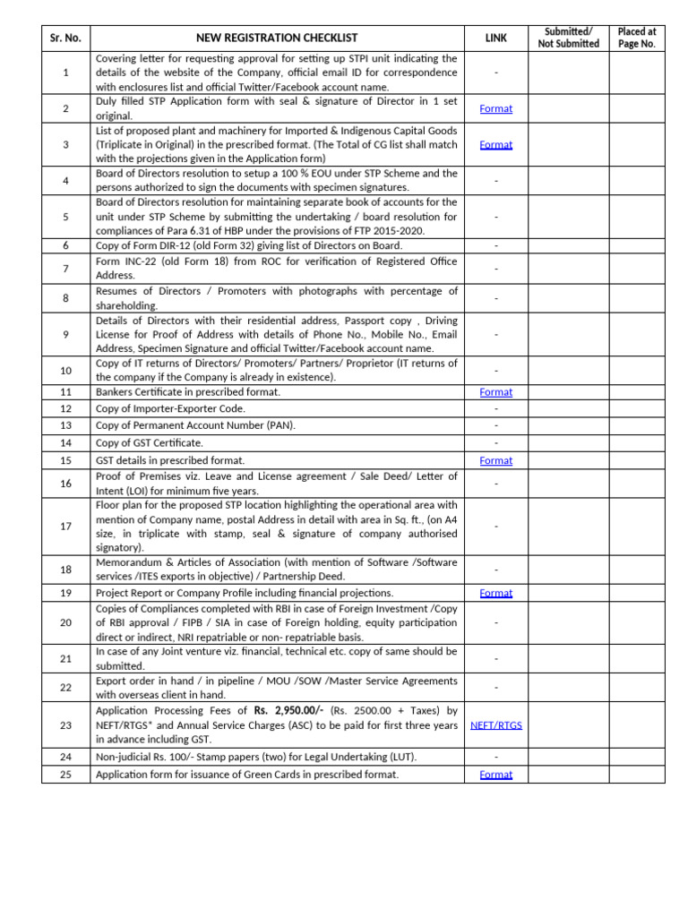 Checklist NEW STP Registration | PDF