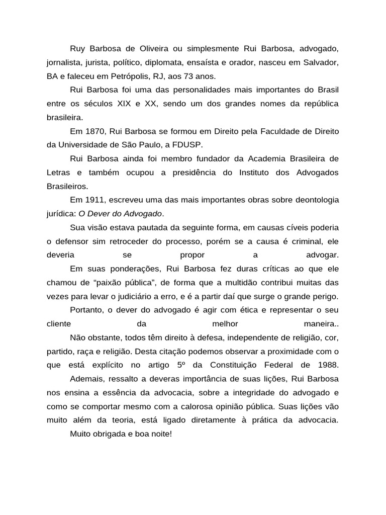 Biografia Rui Barbosa | PDF