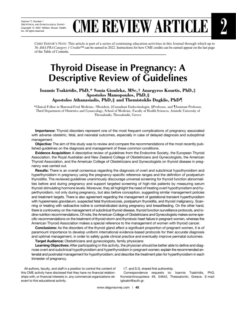 Thyroid Disease in Pregnancy - A Descriptive Review of Guidelines | PDF ...