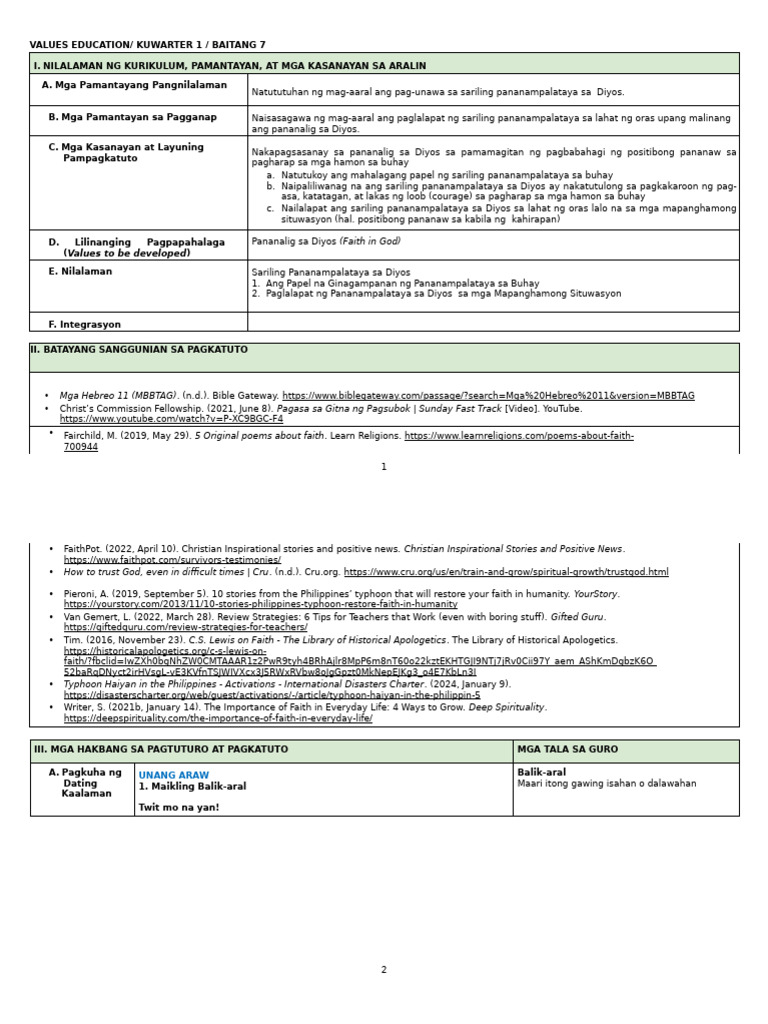 Q1 - LE - VE7 - Lesson 4 - Week 5 | PDF