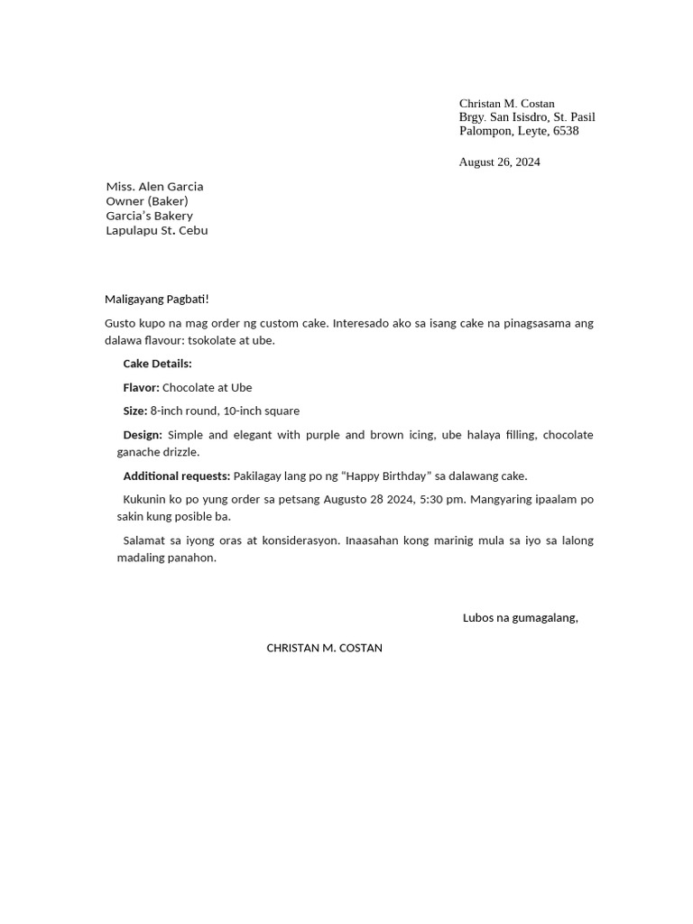 Liham Pamimili | PDF