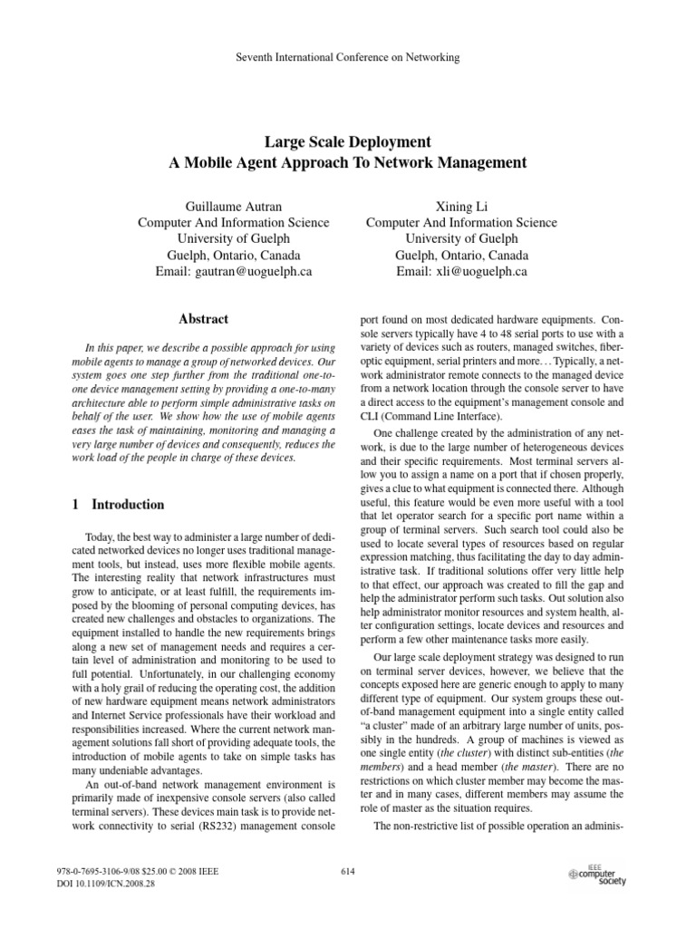 Mobile Agents for Network Management | PDF | Computer Cluster ...