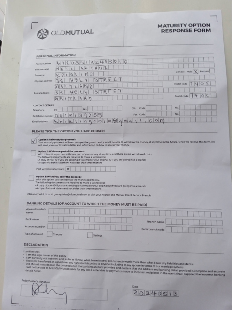 Maturity Option Form_0 | PDF