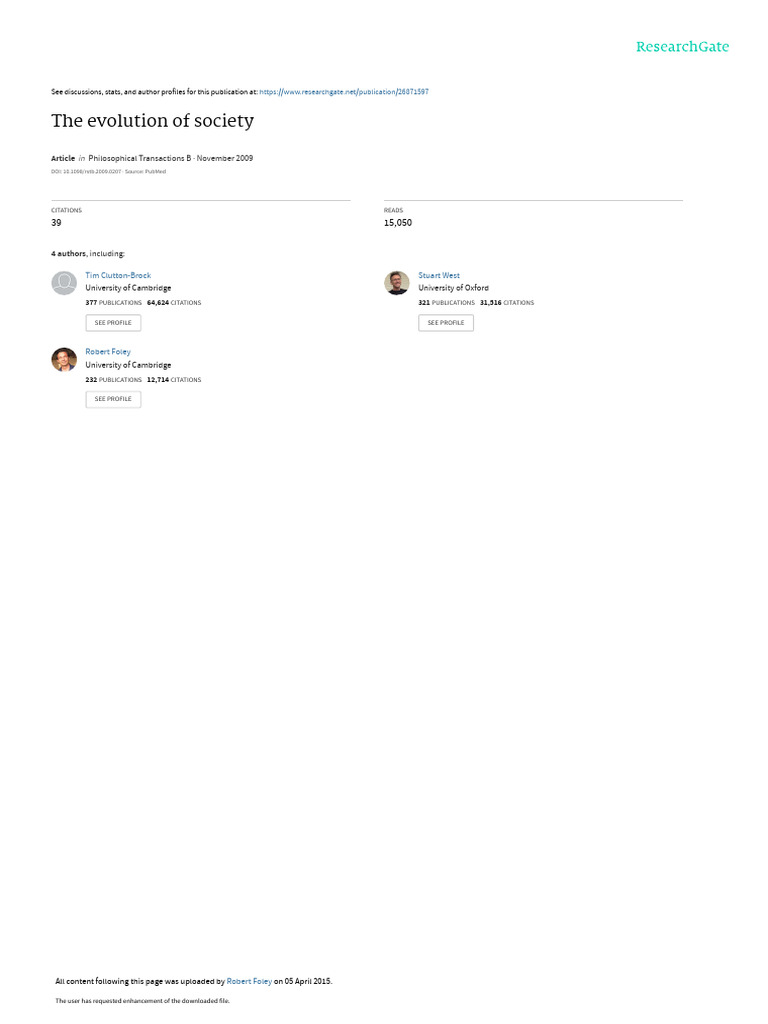 The Evolution Of Society Pdf