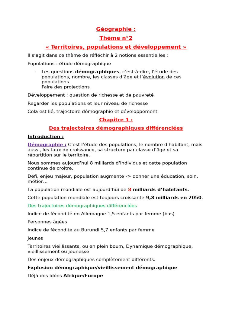 Géographie Chapitre 4 | PDF