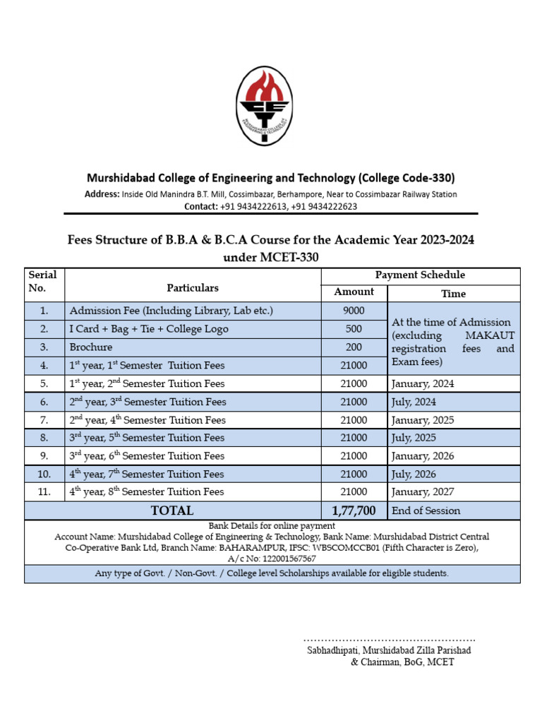 4 Years BBA BCA Course Fees 2023-2024 | PDF