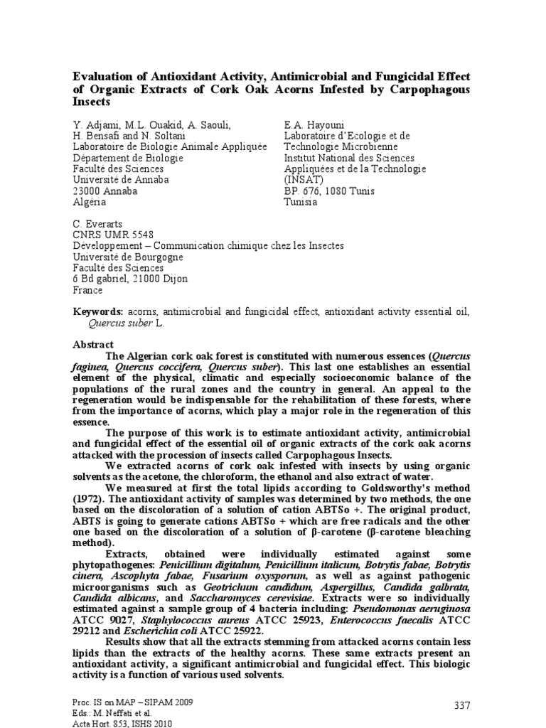 Antioxidant and Antimicrobial Effects of Infested Acorns | PDF | Acorn ...