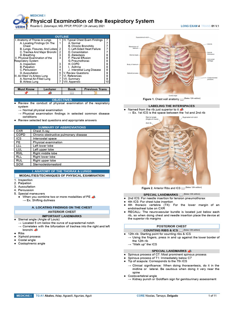 (MED) 4.01 Physical Examination of The Respiratory System (Final v.1) | PDF
