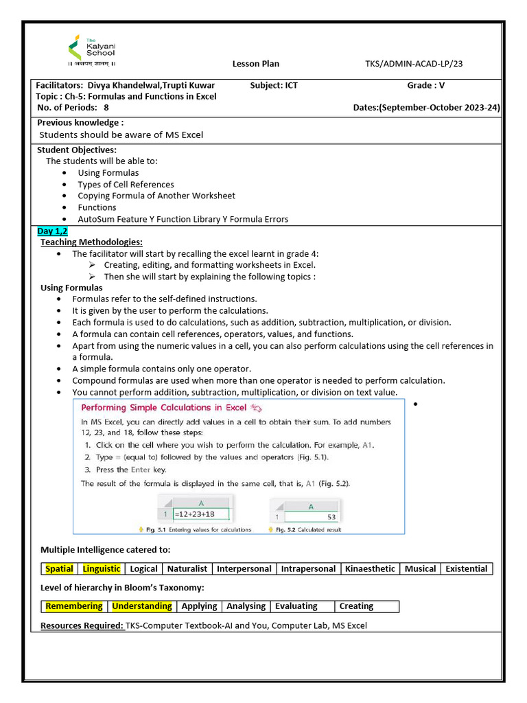 Ch5 - Formulas and Functions in MS Excel | PDF