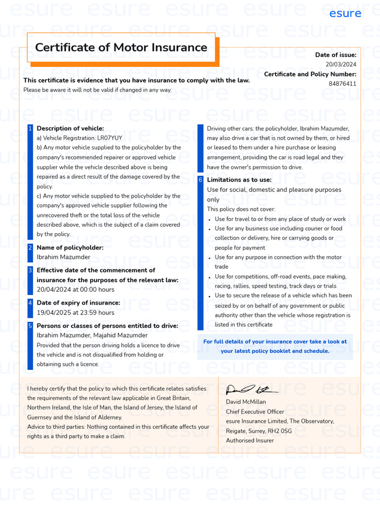 Certificate of Motor Insurance PDF