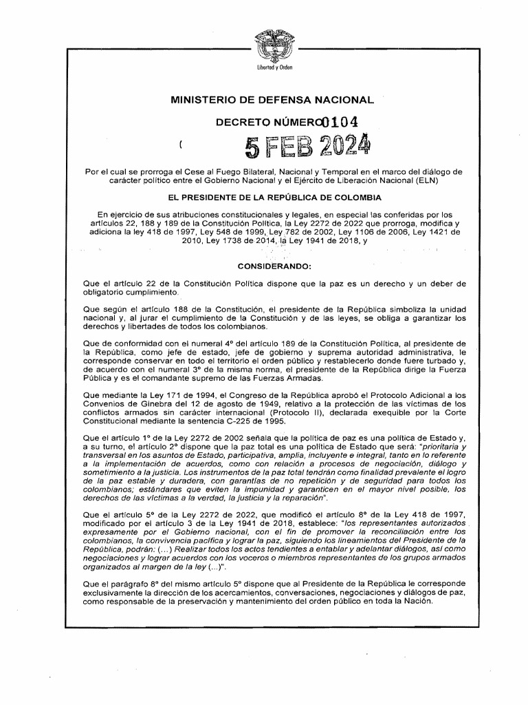 Decreto 0104 Del 5 de Febrero de 2024 | PDF