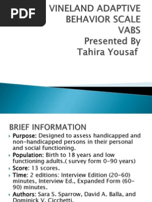 Vineland Adaptive Behavior Scale Vabs Intellectual Disability Special Education