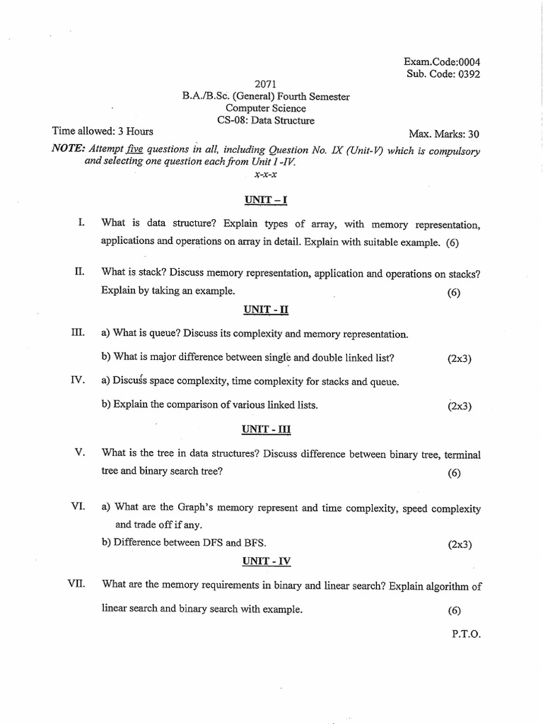 B A B SC General 4th Sem Computer Science Paper CS 08 Data Structure | PDF