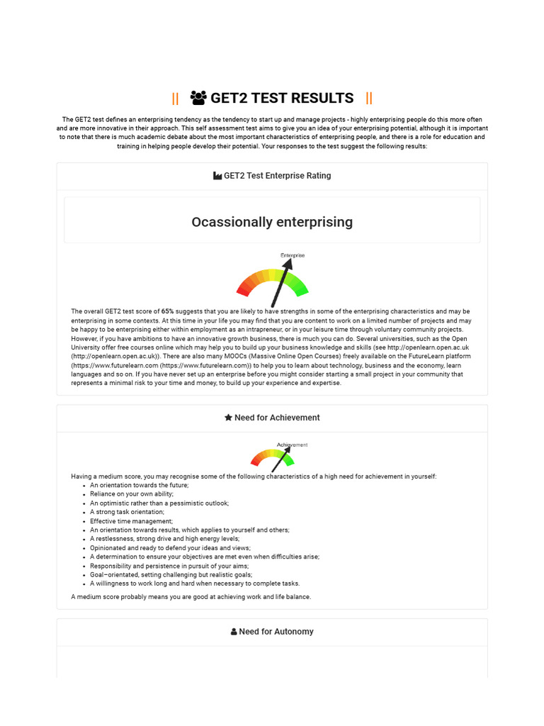 General Measure of Enterprising Tendency v2 - GET2 | PDF