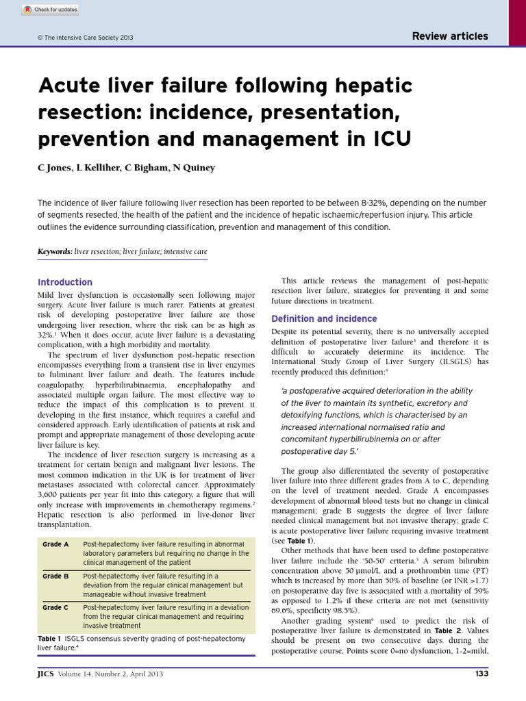 Acute Liver Failure Following Hepatic Resection | PDF