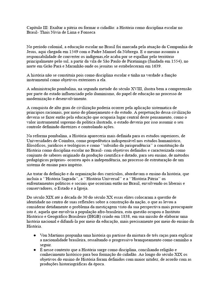 Capítulo III - Exaltar A Pátria Ou Formar o Cidadão - A História Como ...