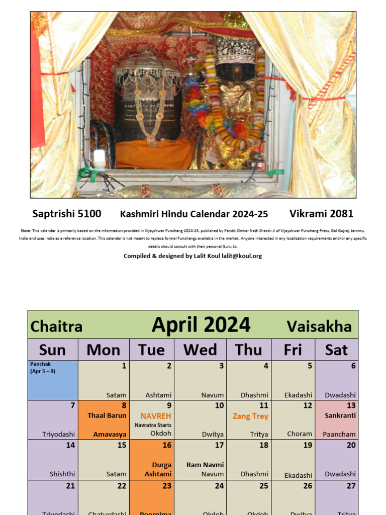 Kashmiri Hindu Calendar 202425 PDF