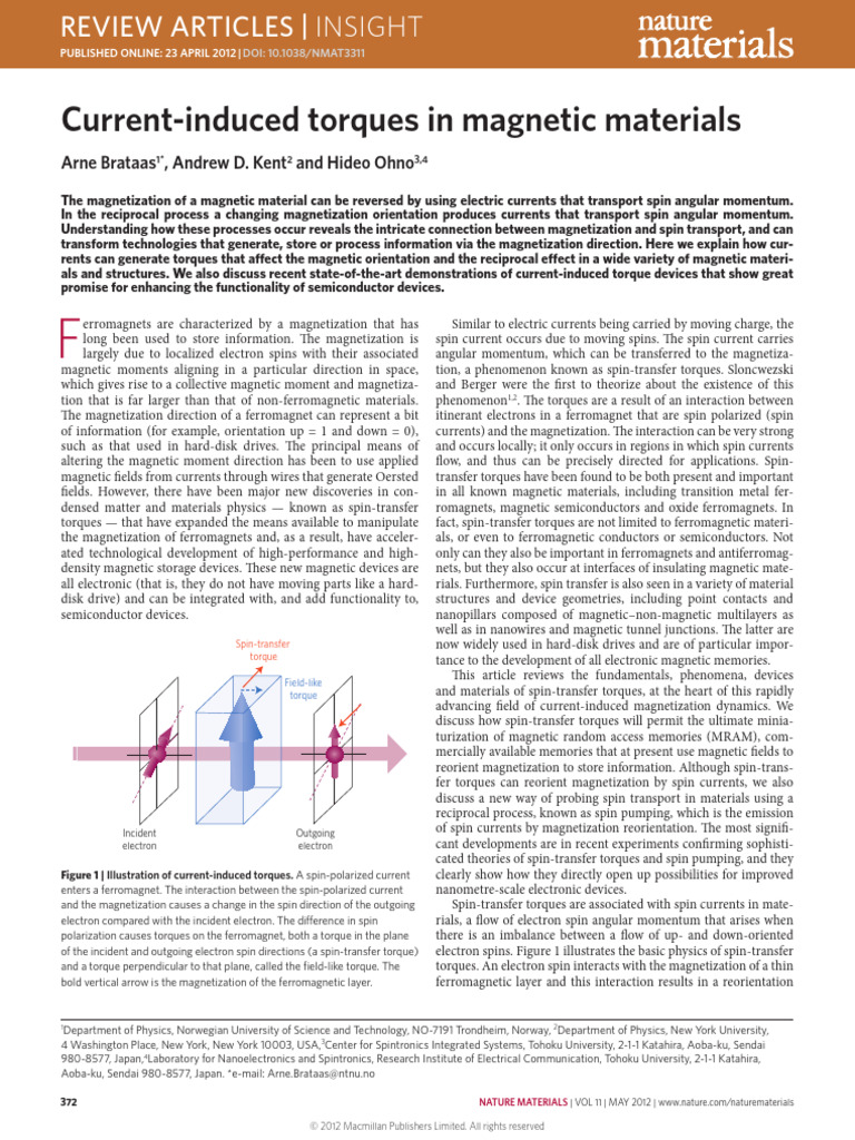 Current Induced Torques in Magnetic Materials | PDF