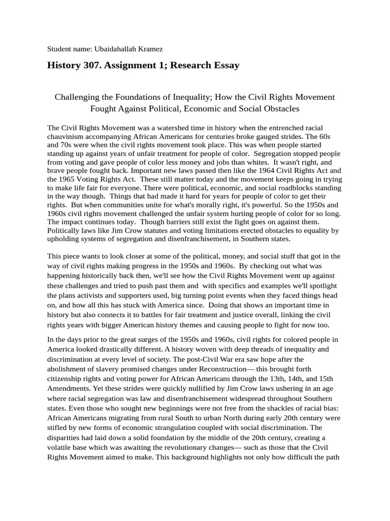 History 307. Assignment 1 Research Essay | PDF | Voting Rights In The ...