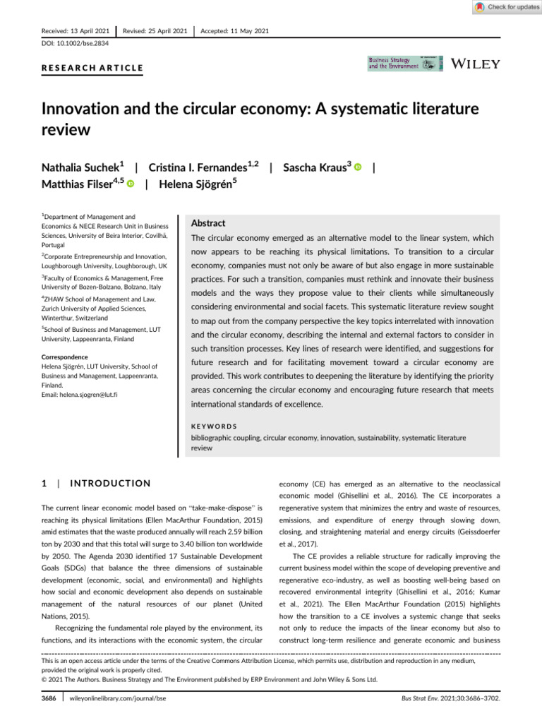 Bus Strat Env - 2021 - Suchek - Innovation and The Circular Economy A ...