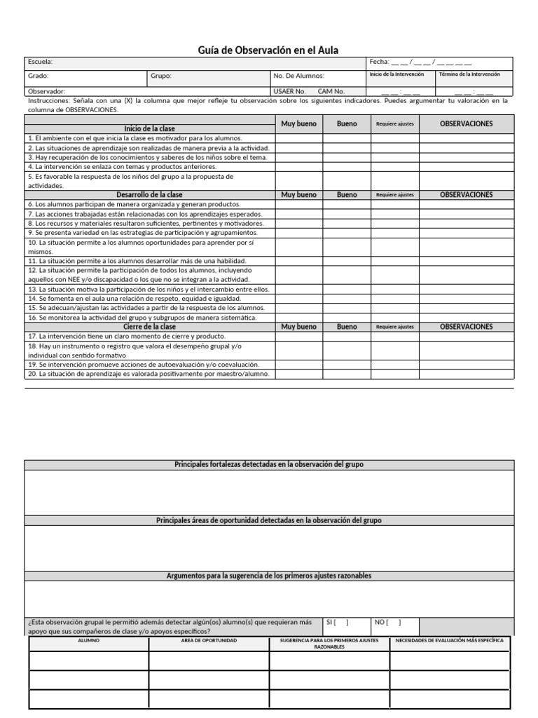 Guía de Observación en el Aula Escolar | PDF | Evaluación | Aprendizaje