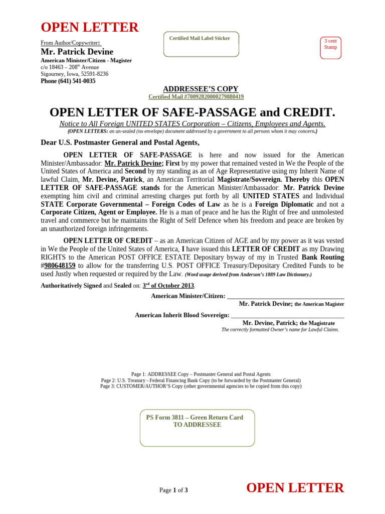 Letter of Safe Passage - US PG Example | PDF