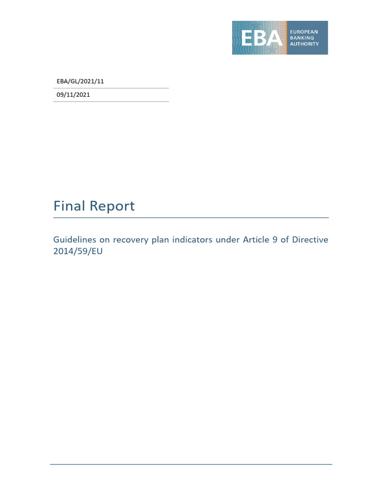 Final Report On Guidelines On Recovery Plan Indicators | PDF