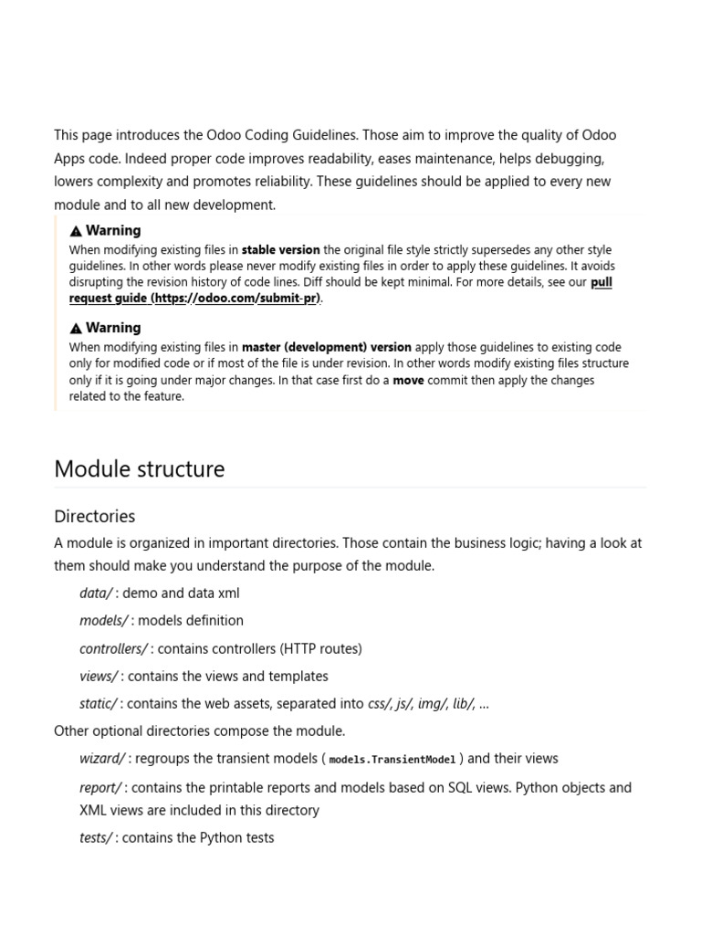 Odoo Guidelines - Odoo 13.0 Documentation | PDF