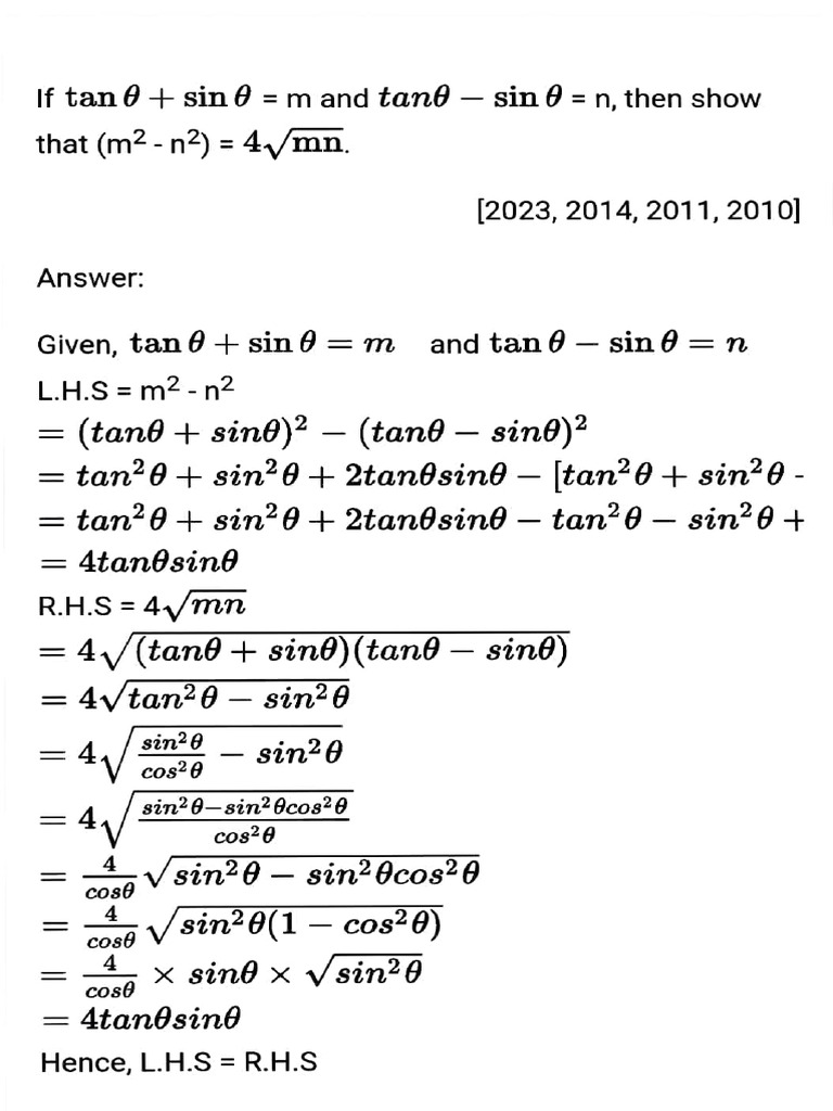 Application of trigonometry pyqs pdf