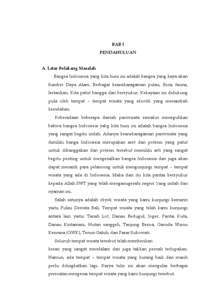 Laporan Karya Tulis Wisata Ke Bali