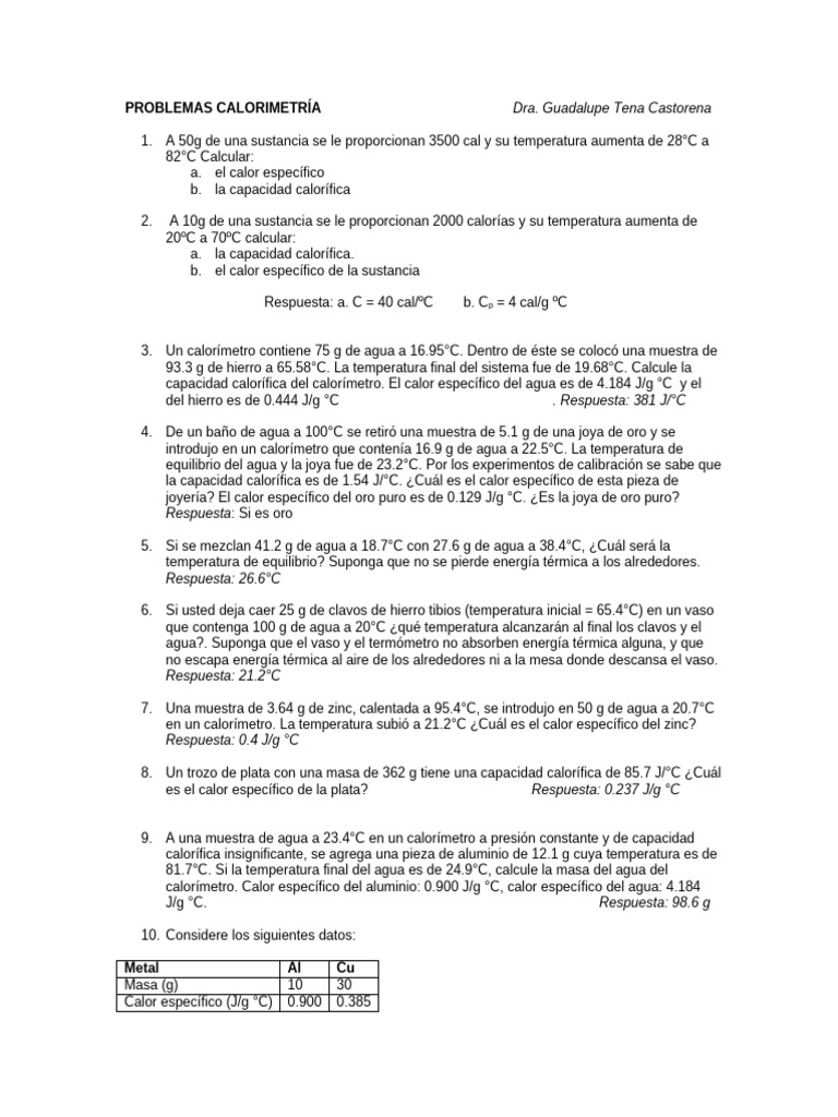 Problemas calorimetr a pdf