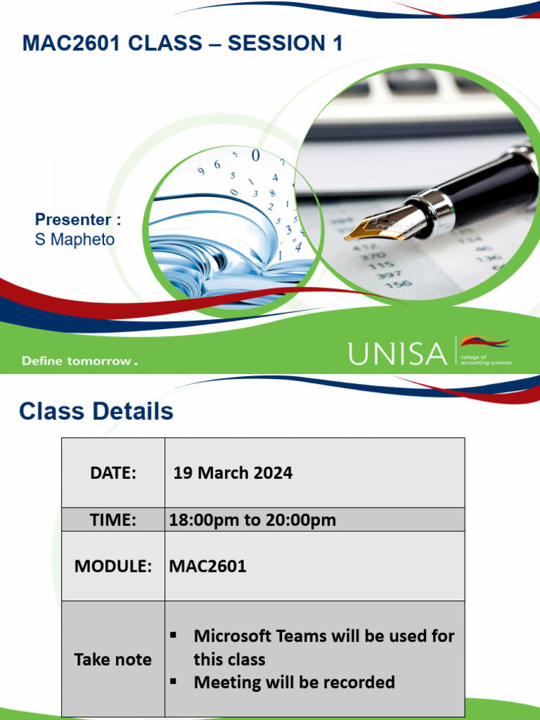 Mac2601 - 2024 - Class - Session 1 | PDF