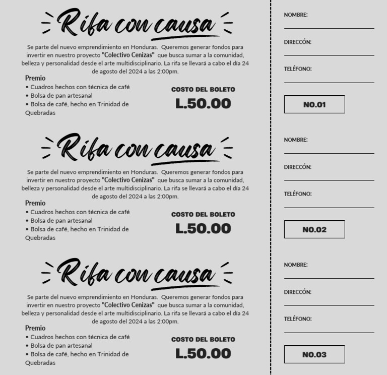 Boleto Rifa Con Causa Simple Blanco y Negro | PDF