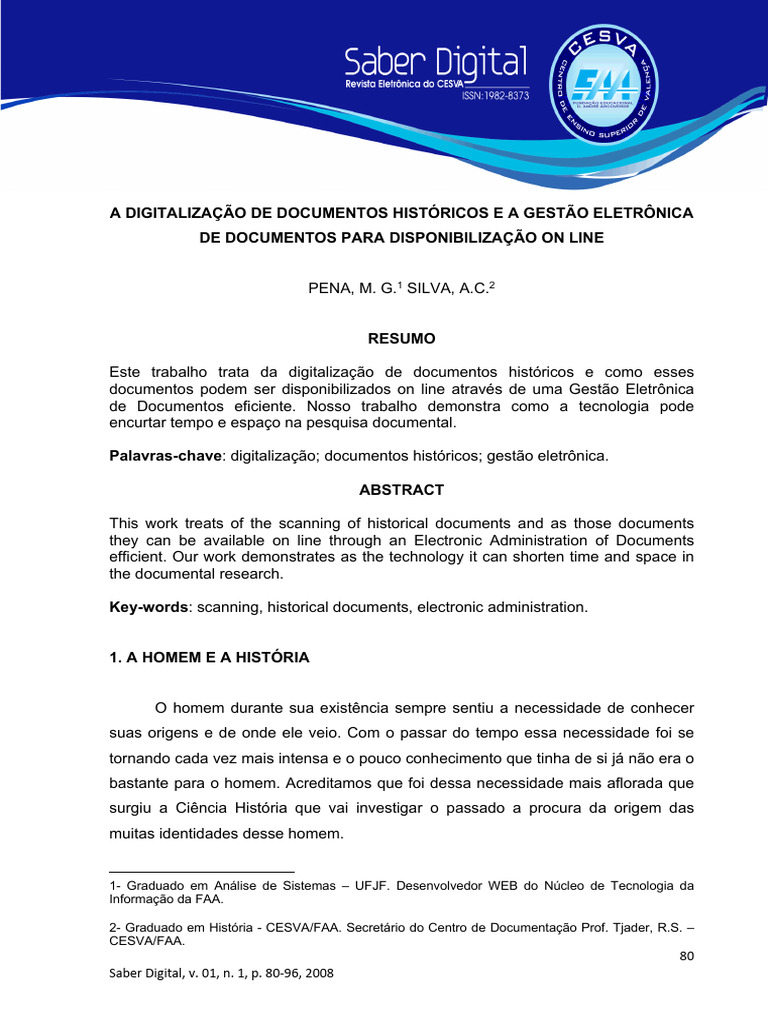 A Digitalização de Documentos Históricos e A Gestão Eletrônica de ...