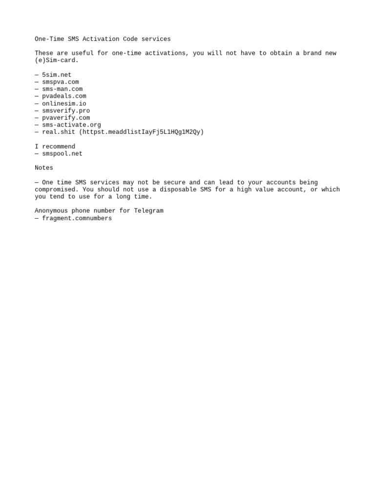One-Time SMS Activation Code Services | PDF