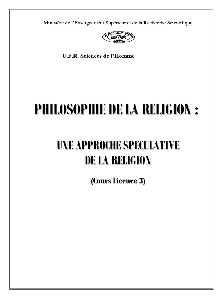 CM Philosophie de La Religion Une Approche Speculative de La Religion ...