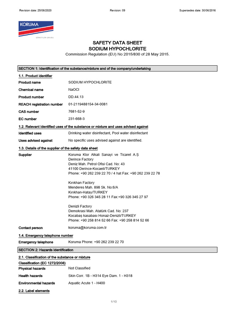 Sodium Hypochlorite Sds5343 En Pdf