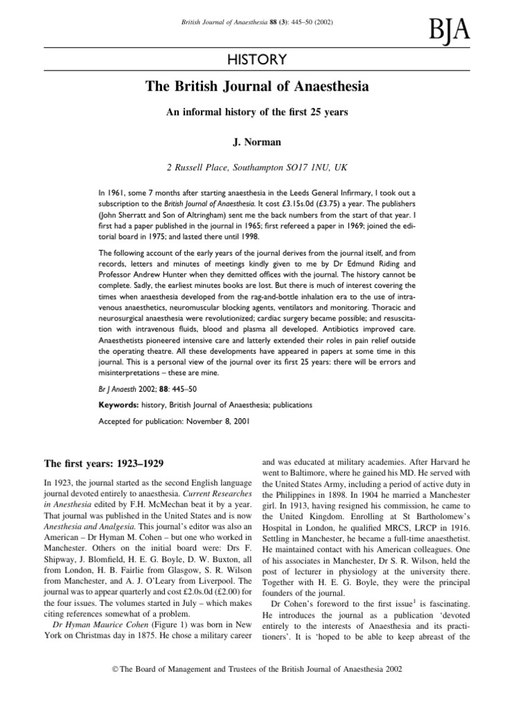 The British Journal of Anaesthesia Bja PDF Anesthesia Medical