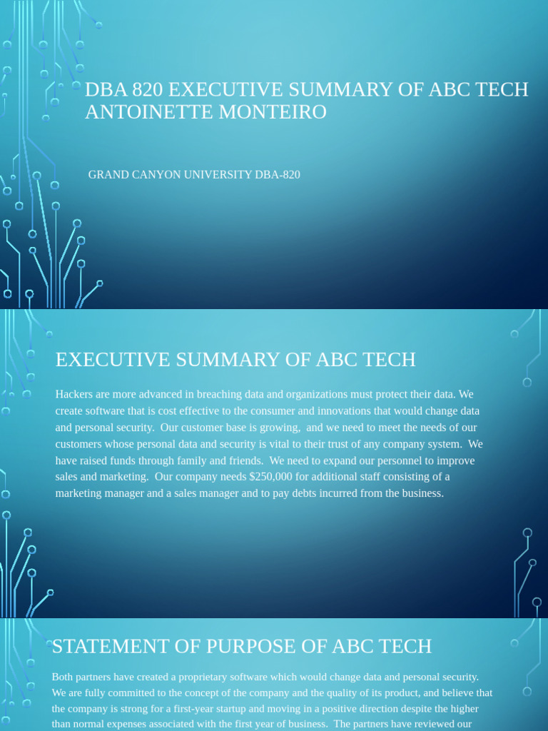 DBA 820 Executive Summary of ABC Tech | PDF