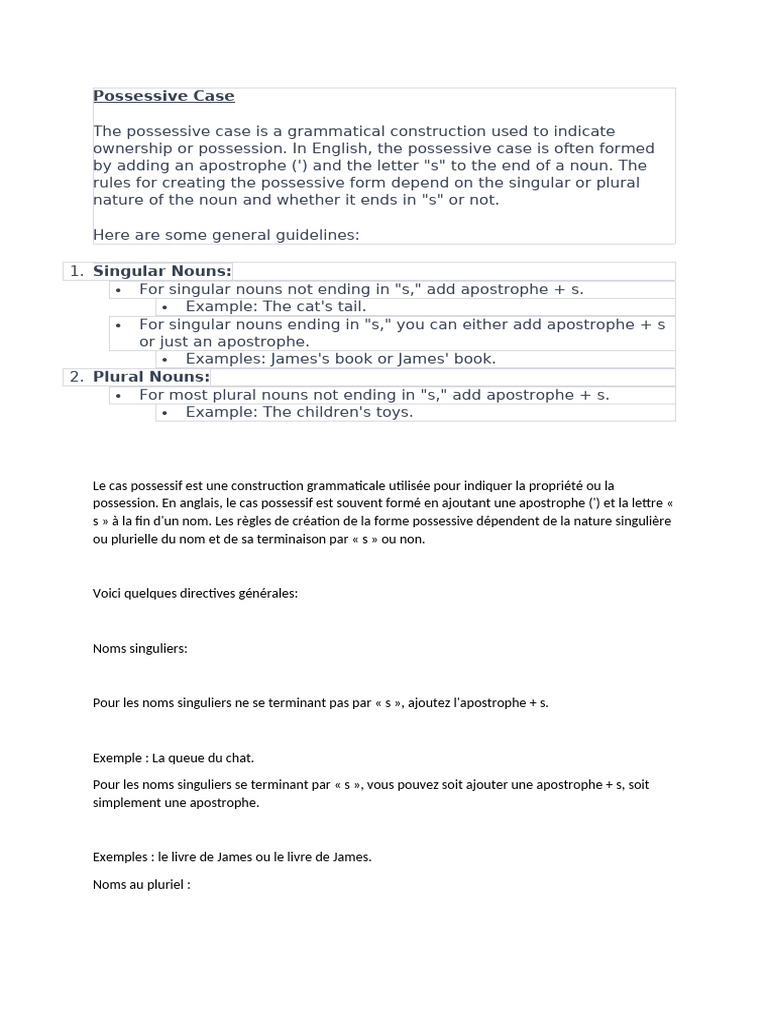 Possessive Case in French | PDF
