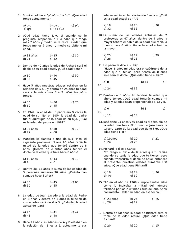 Problemas de Edades para Secundaria | PDF