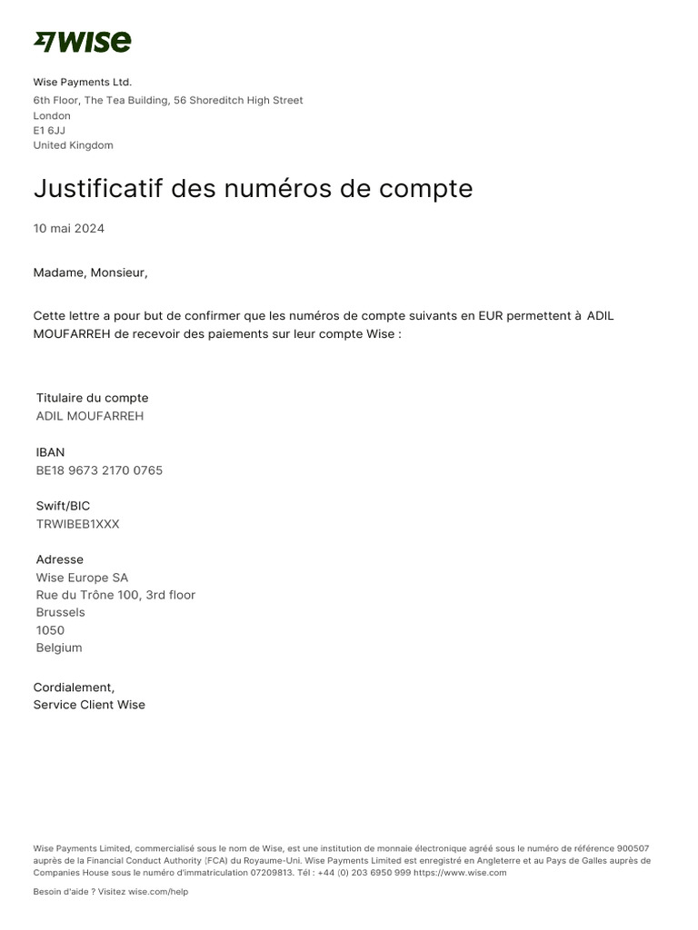 Wise proof of account ownership 23445887 pdf