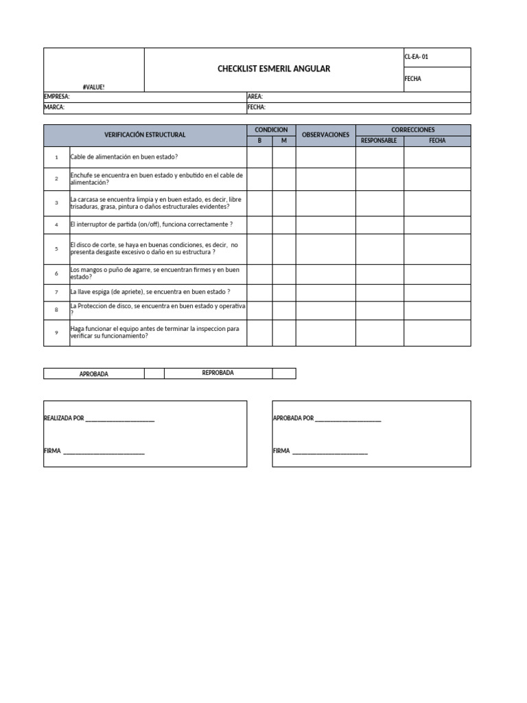 Checklist Esmeril Angular | PDF