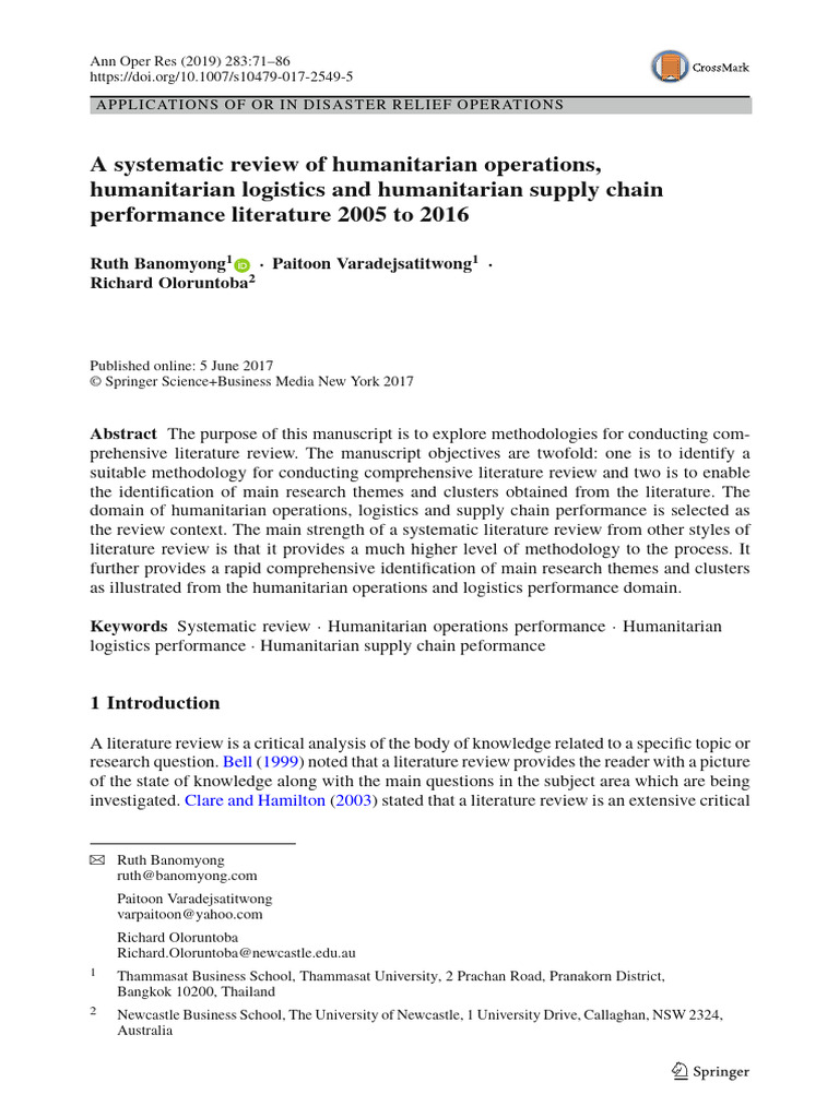 A Systematic Review of Humanitarian 2005 To 2016 | PDF