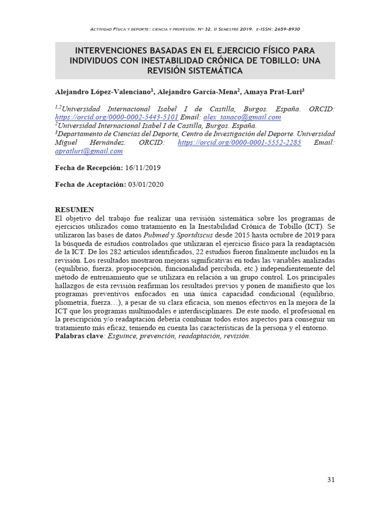Intervenciones Basadas en El Ejercicio Físico para Individuos Con ICT | PDF