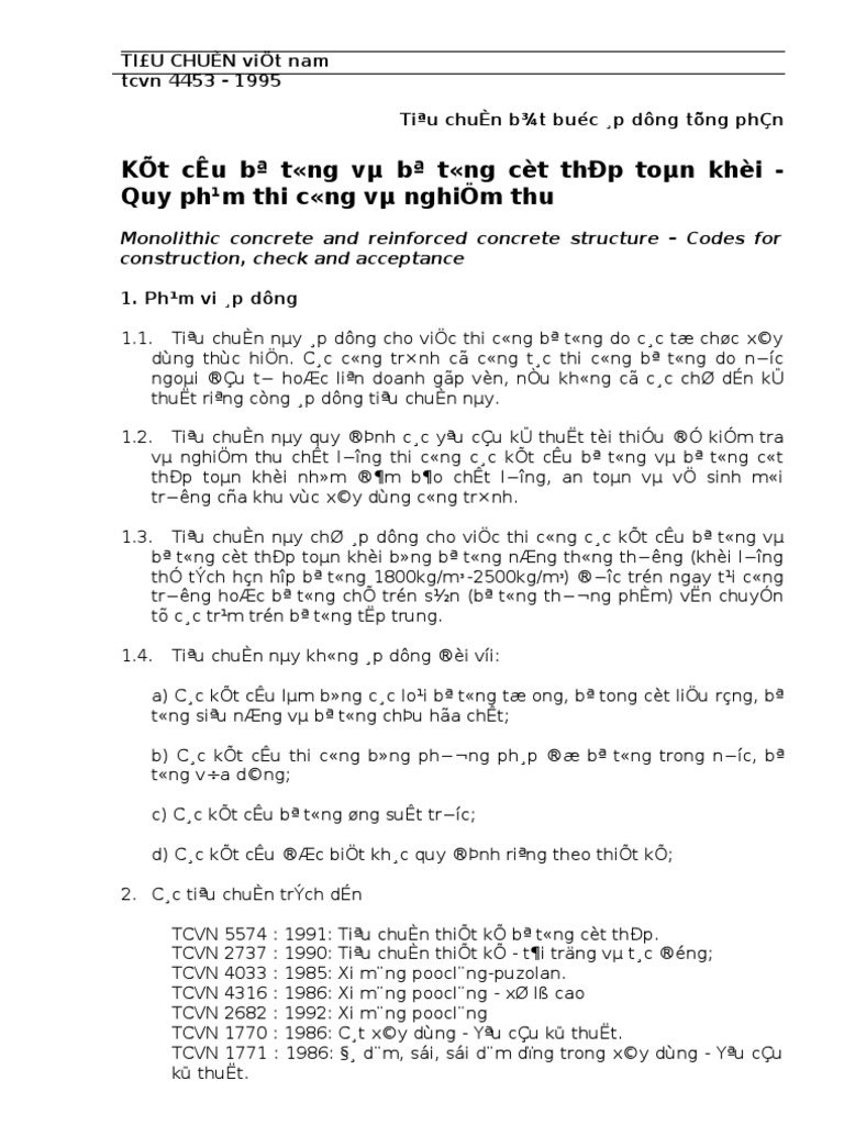 Thi Cong & NG - thu-TCVN 4453-1995 - Ket Cau BT Va BTCT Toan Khoi | PDF