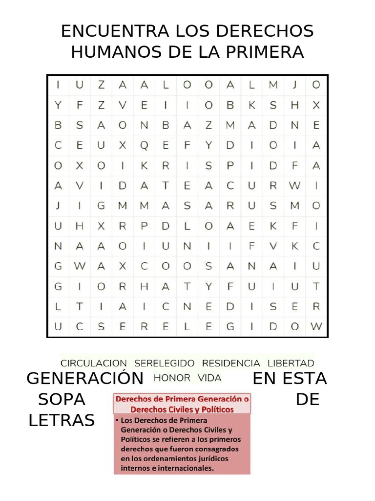 Encuentra Los Derechos Humanos de La Primera Generación en Esta Sopa de ...